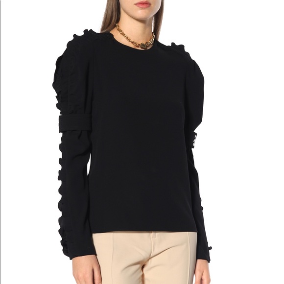 NWT CHLOÉ Black Ruffled crêpe top - Picture 1 of 12